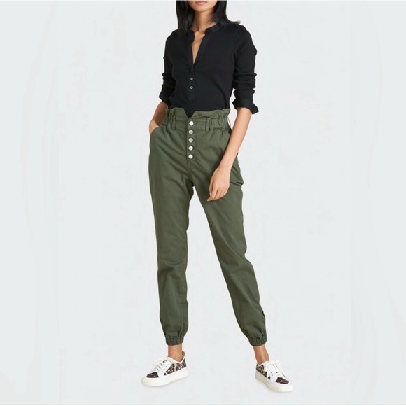Veronica Beard Tedi Tapered High Rise Button Fly Pants New Army Green Size 6/28 - Picture 1 of 12